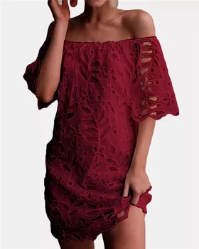 4 Culori Calde vinde nou 2019 Vara dantelă de moda slash gâtul femeii dantela mini rochie eleganta dulce rochie sexy plus dimensiunea rochie de ONY023 157097