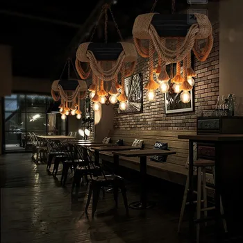 American Loft Retro Industrial Creative în Anvelope Lampa de Restaurant, Bar de Cafea lLiving Room Scule de Cânepă Frânghie Pandantiv Lumini 7304