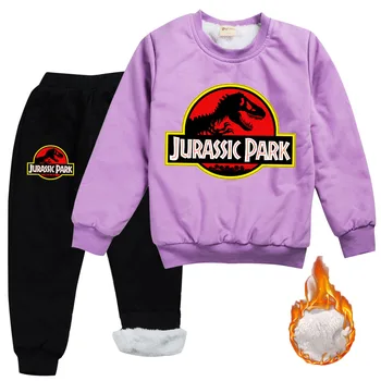 Copilul Baieti Set Haine de iarna Adauga catifea pentru a păstra cald Hanorace Trening Jurassic Park cu Gluga Copii Costum Copil Fata de Tricoul 5072
